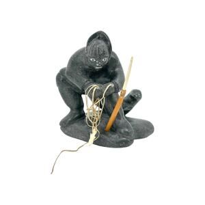 Soapstone Carving of Ice Fisherman and Seal